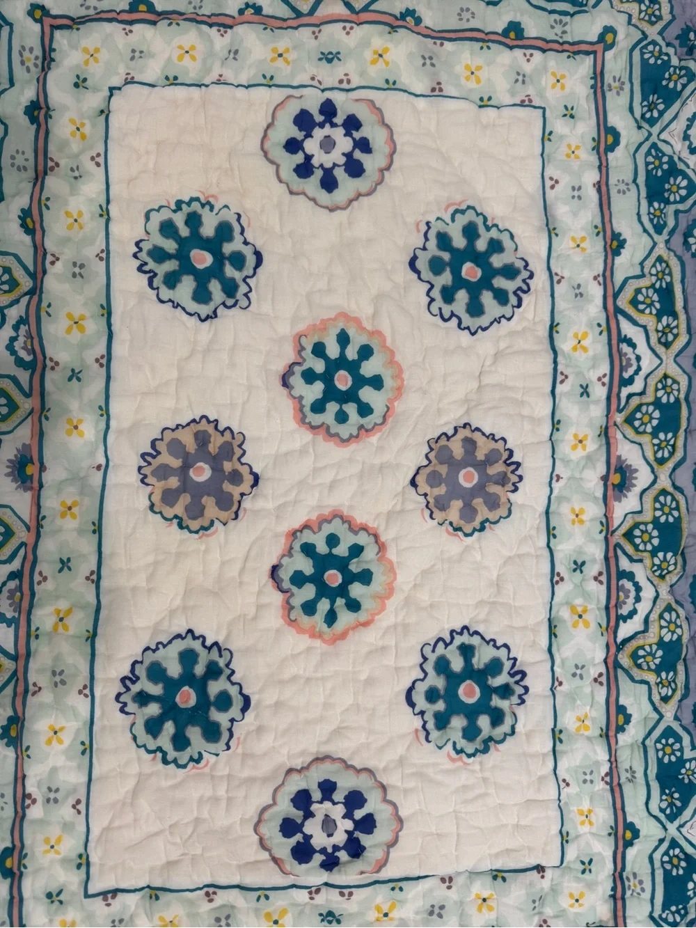 Anthropologie Ponsonby Reversible Floral Cotton Toddler Quilt Blanket 38x50